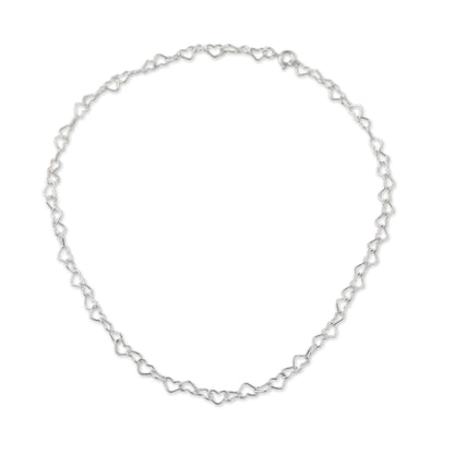 Lots of Love Sterling Silver Heart Link Necklace (6mm) from Thailand