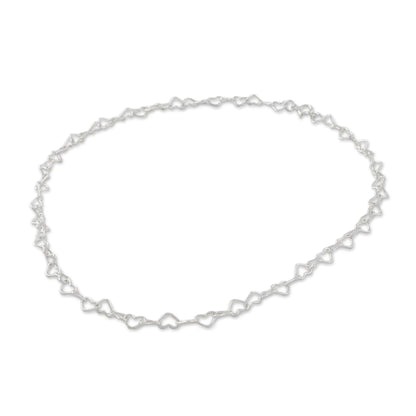 Lots of Love Sterling Silver Heart Link Necklace (6mm) from Thailand