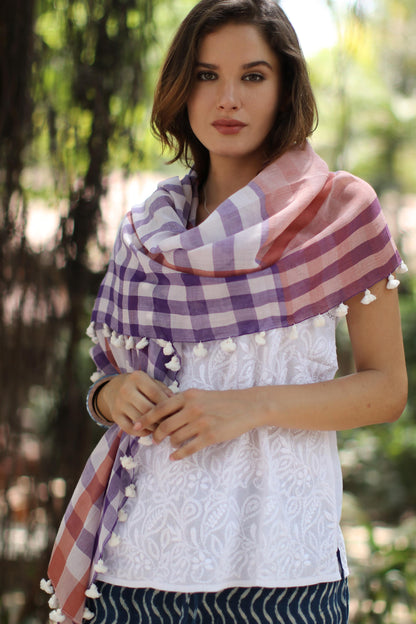 Gamocha Elegance Handwoven Cotton Shawl with Tassels from India