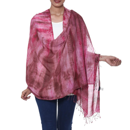 Ruby Tides Handmade Tie-Dyed Ruby Red Cotton Shawl with Fringe