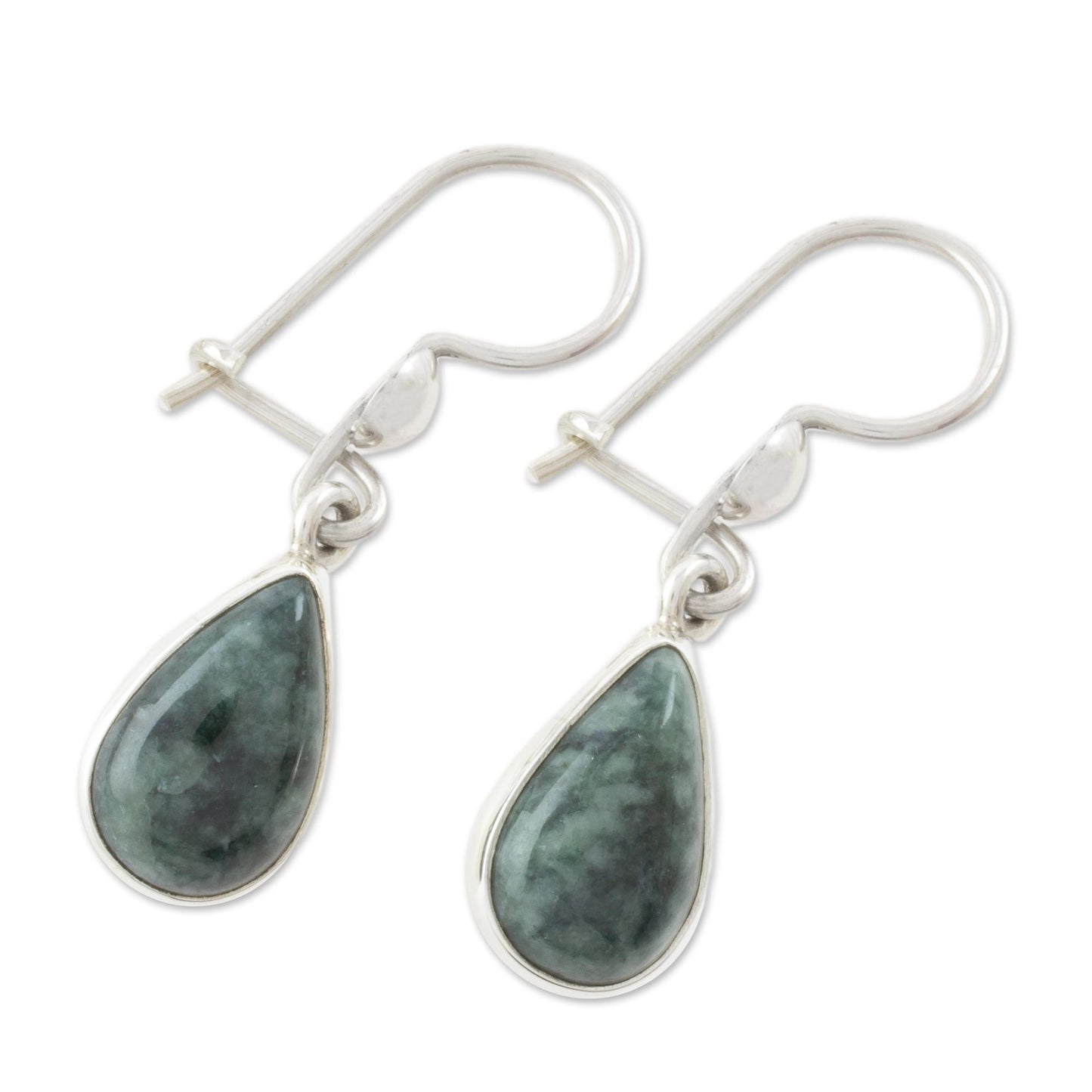 Dark Green Tears Jade & Silver Earrings