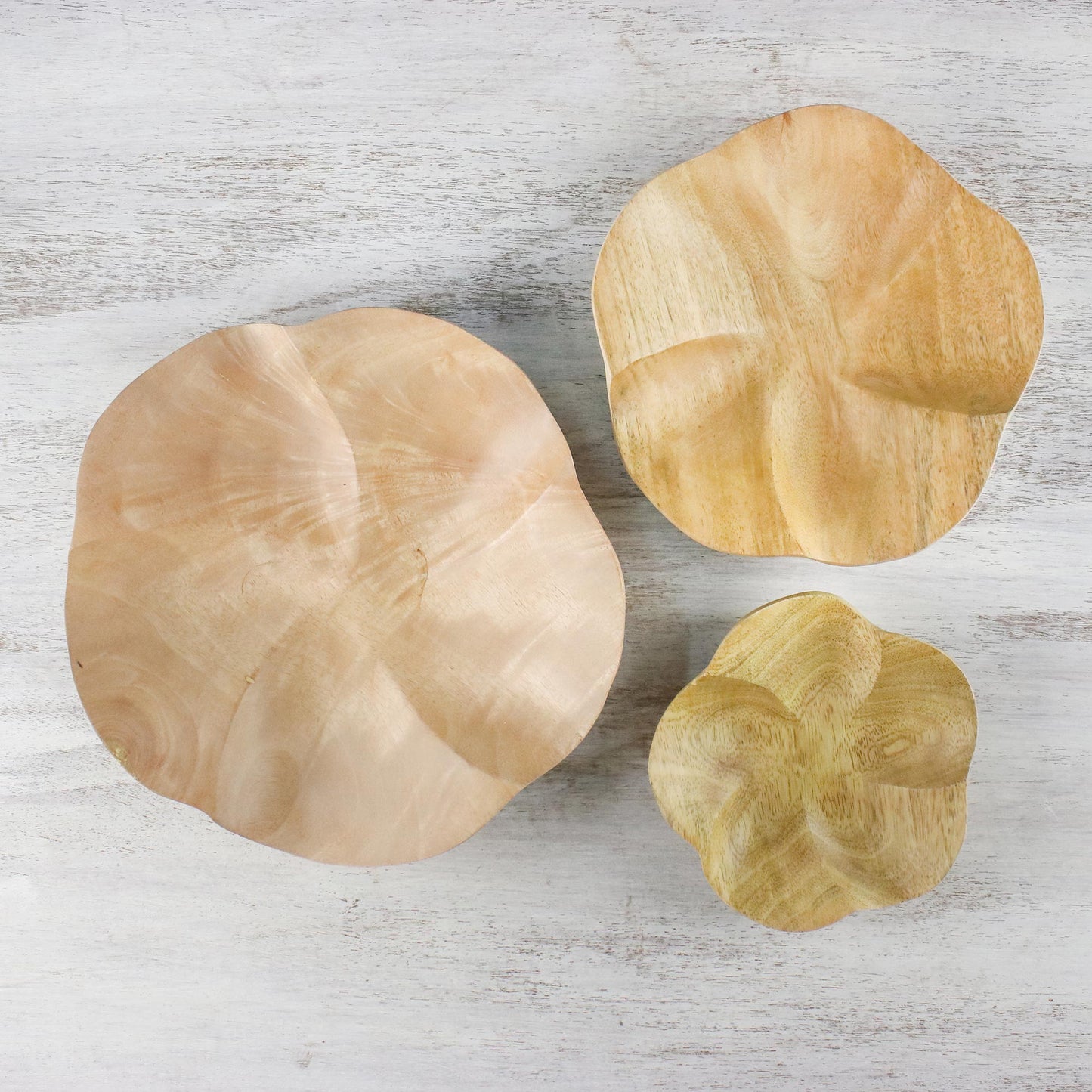 Pretty Plumeria Set of Three Wood Plumeria Flower Appetizer Bowls