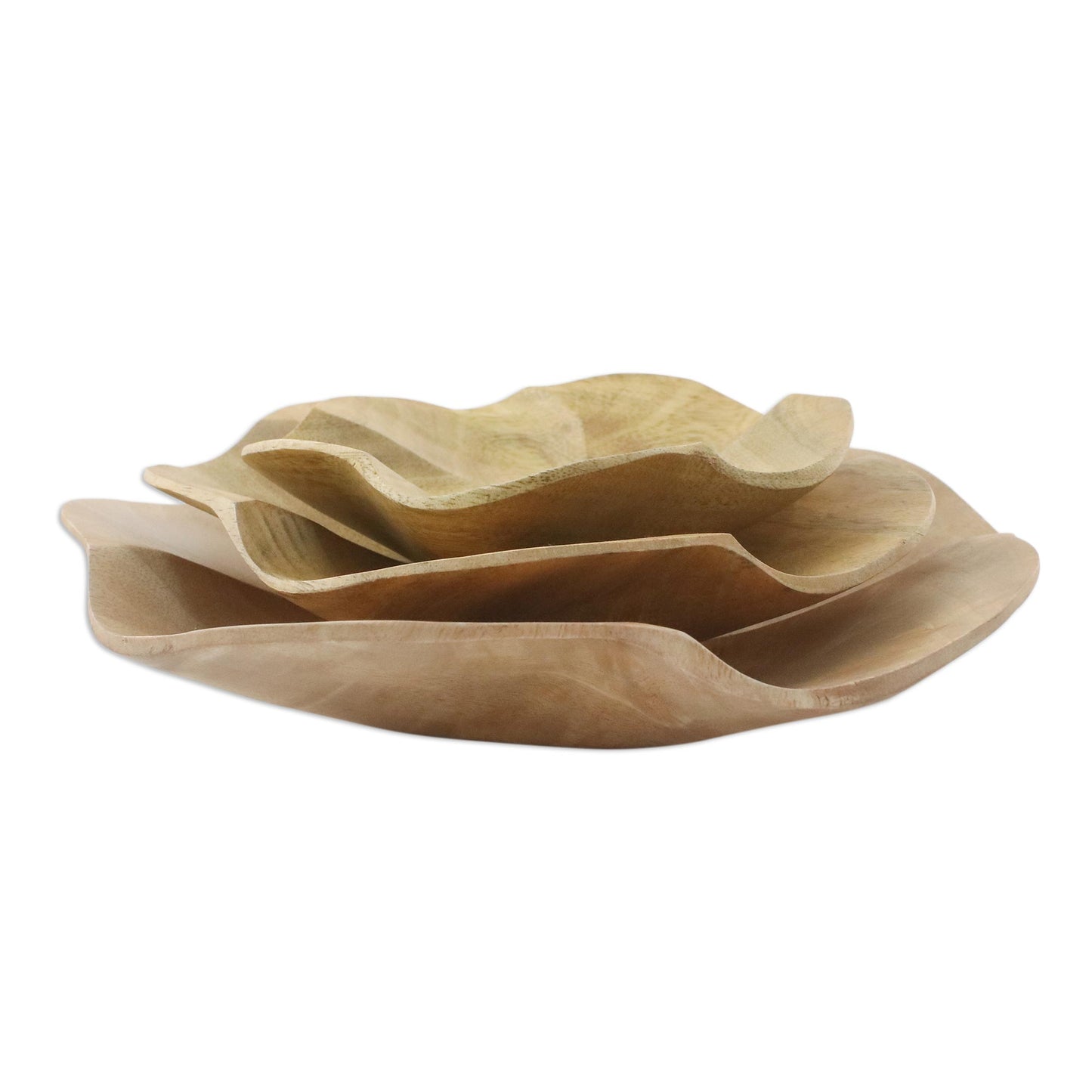 Pretty Plumeria Set of Three Wood Plumeria Flower Appetizer Bowls