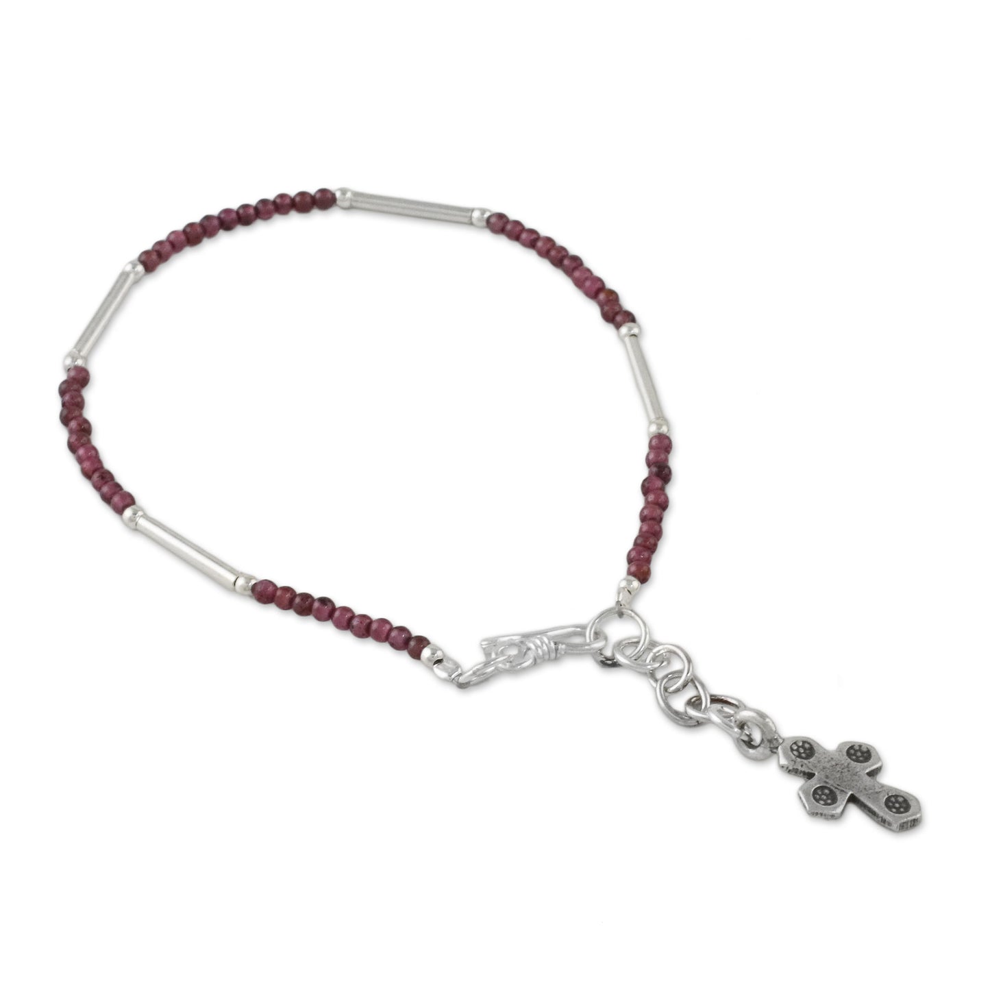 Karen Faith Garnet and Karen Silver Cross Bracelet from Thailand