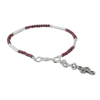 Karen Faith Garnet and Karen Silver Cross Bracelet from Thailand