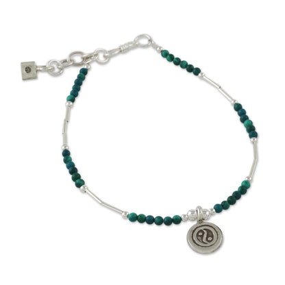 Peaceful Meditation Dyed Green Quartz Beaded Bracelet with Silver Pendant