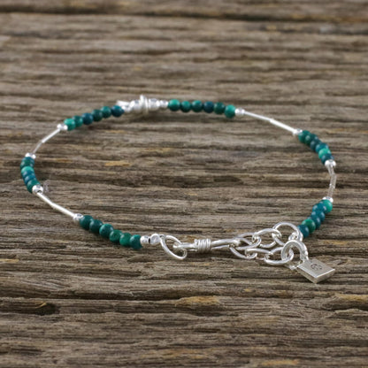 Peaceful Meditation Dyed Green Quartz Beaded Bracelet with Silver Pendant