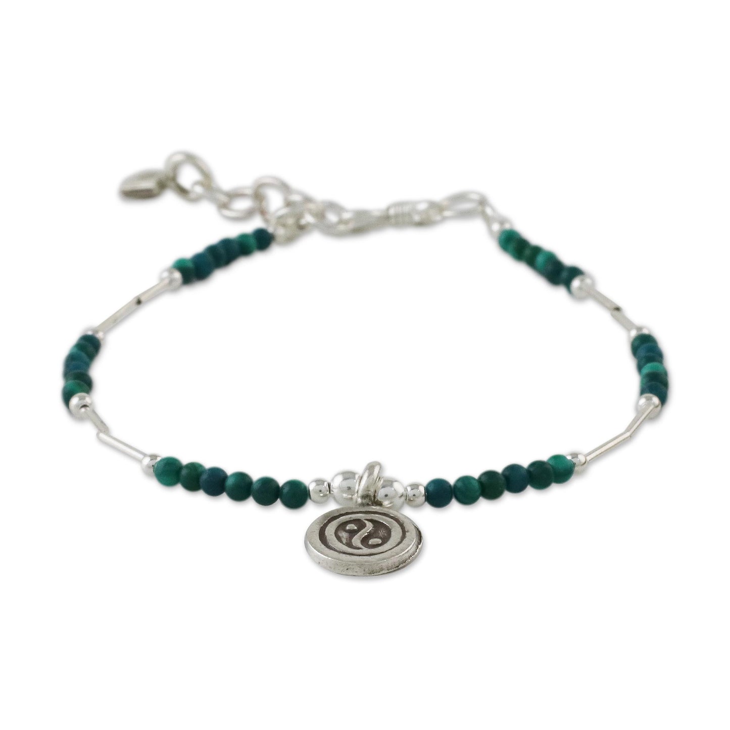 Peaceful Meditation Dyed Green Quartz Beaded Bracelet with Silver Pendant