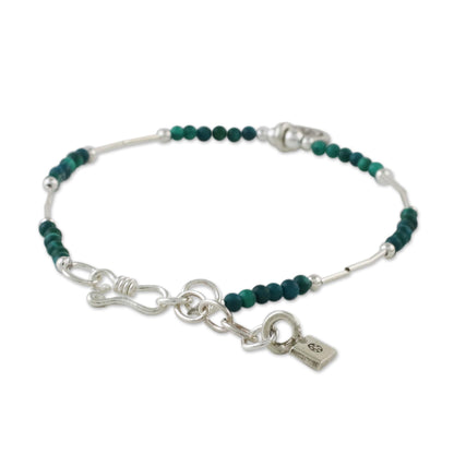 Peaceful Meditation Dyed Green Quartz Beaded Bracelet with Silver Pendant