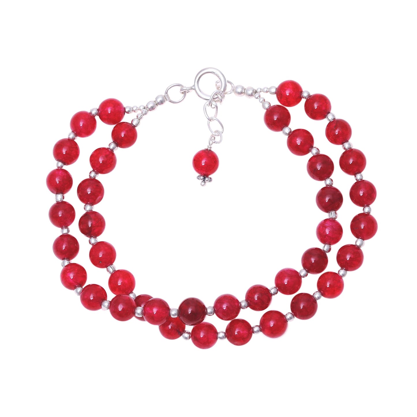 Felicity in Red Sterling Silver and Red Quartz Beaded Bracelet from India