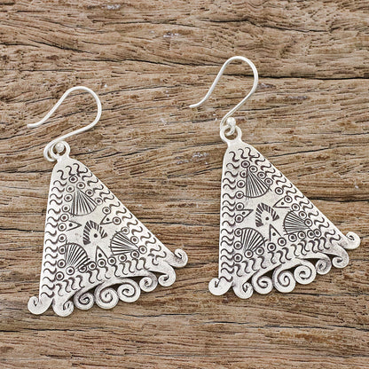 Karen Wanderer Triangular Karen Silver Dangle Earrings from Thailand