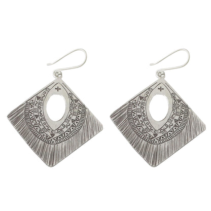 Karen Symbols Diamond-Shaped Silver Dangle Earrings from Thailand