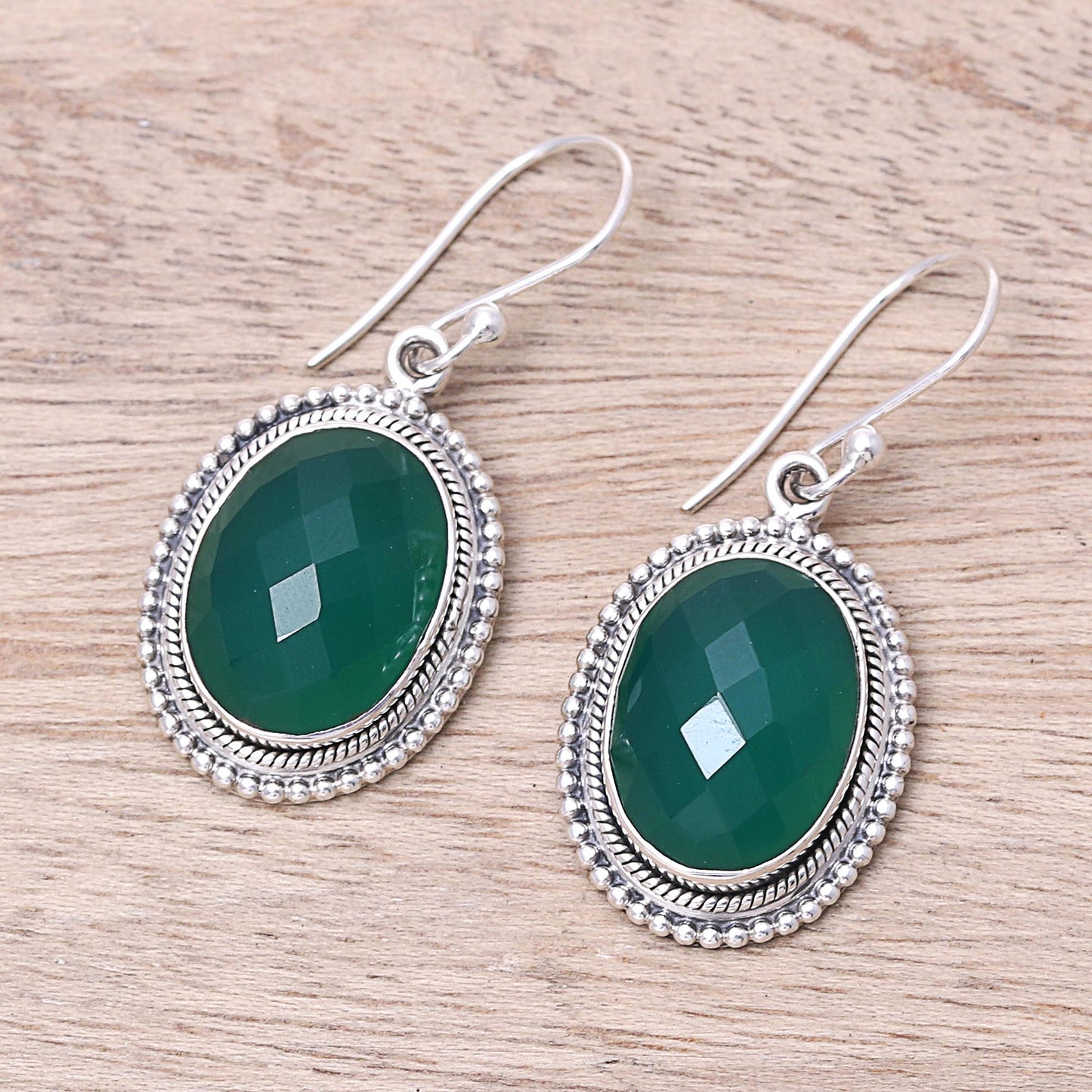 Dreams of Green Oval Sterling Silver and Green Onyx Dreamy Dangle Earrings