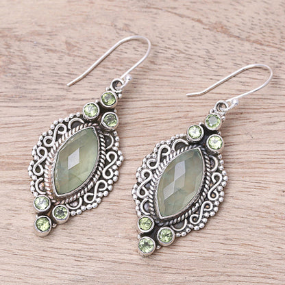 Glamour in Green Green Peridot and Prehnite Silver Marquise Dangle Earrings