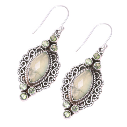 Glamour in Green Green Peridot and Prehnite Silver Marquise Dangle Earrings