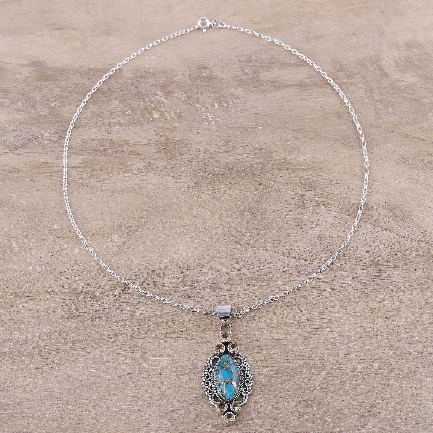 Ocean in Sunlight Sterling Silver Citrine Composite Turquoise Ocean Necklace