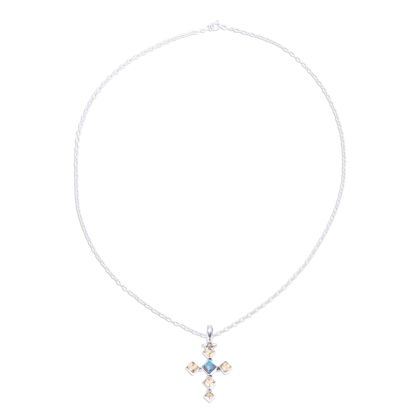 Sunny Cross Citrine and Composite Turquoise Cross Pendant Necklace