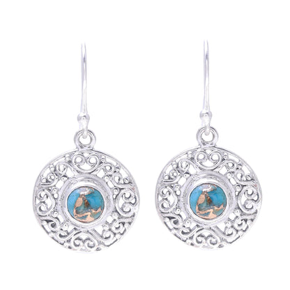 Elegant Sea Composite Turquoise Sterling Silver Round Dangle Earrings