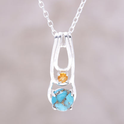 Sunny Horizon Citrine Composite Turquoise Sterling Silver Pendant Necklace