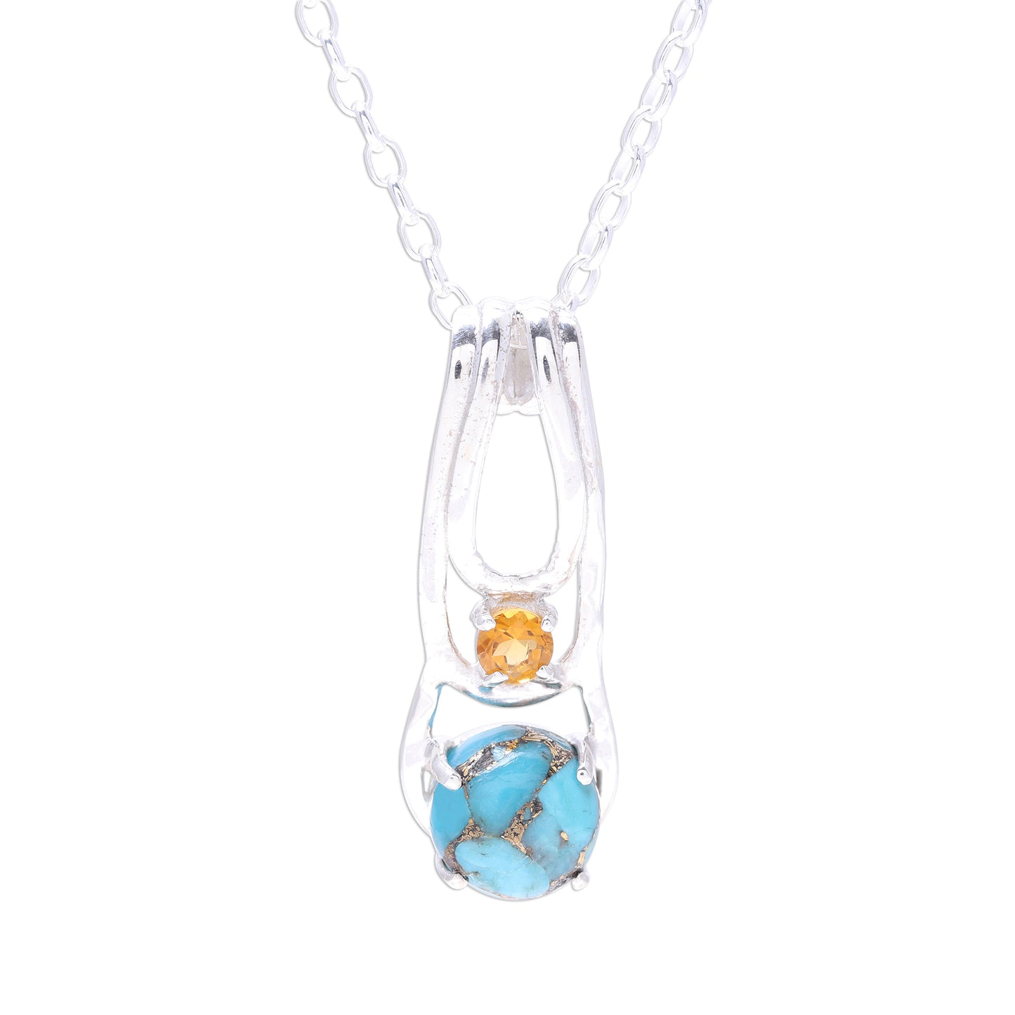 Sunny Horizon Citrine Composite Turquoise Sterling Silver Pendant Necklace