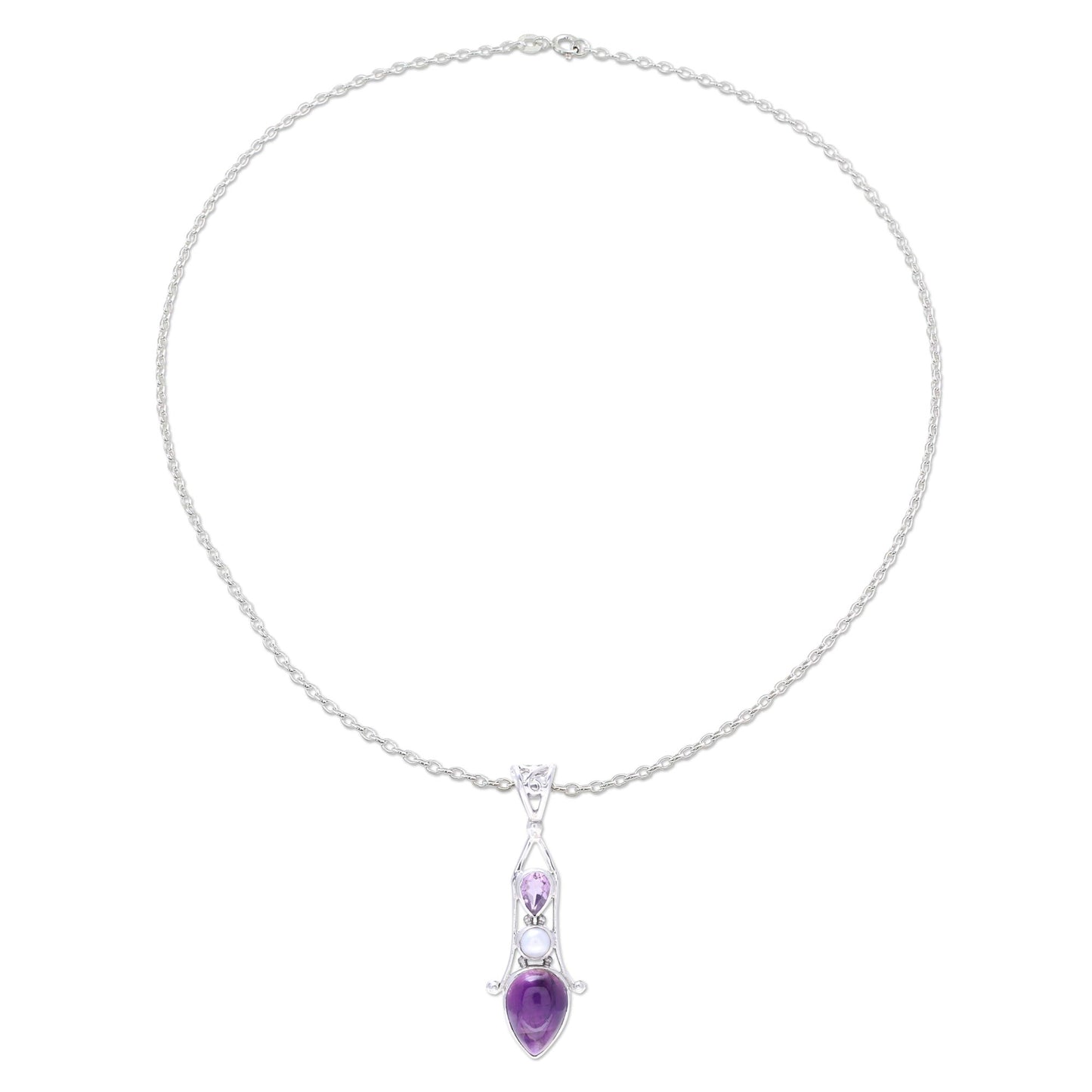 Violet Reign Amethyst and Cultured Pearl Sterling Silver Pendant Necklace