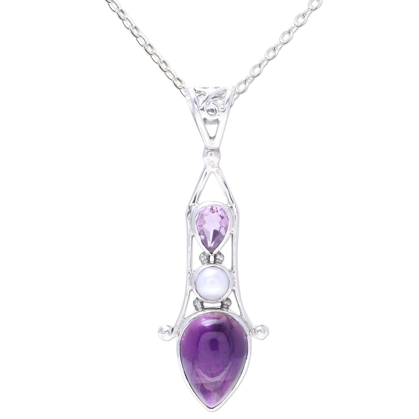 Violet Reign Amethyst and Cultured Pearl Sterling Silver Pendant Necklace