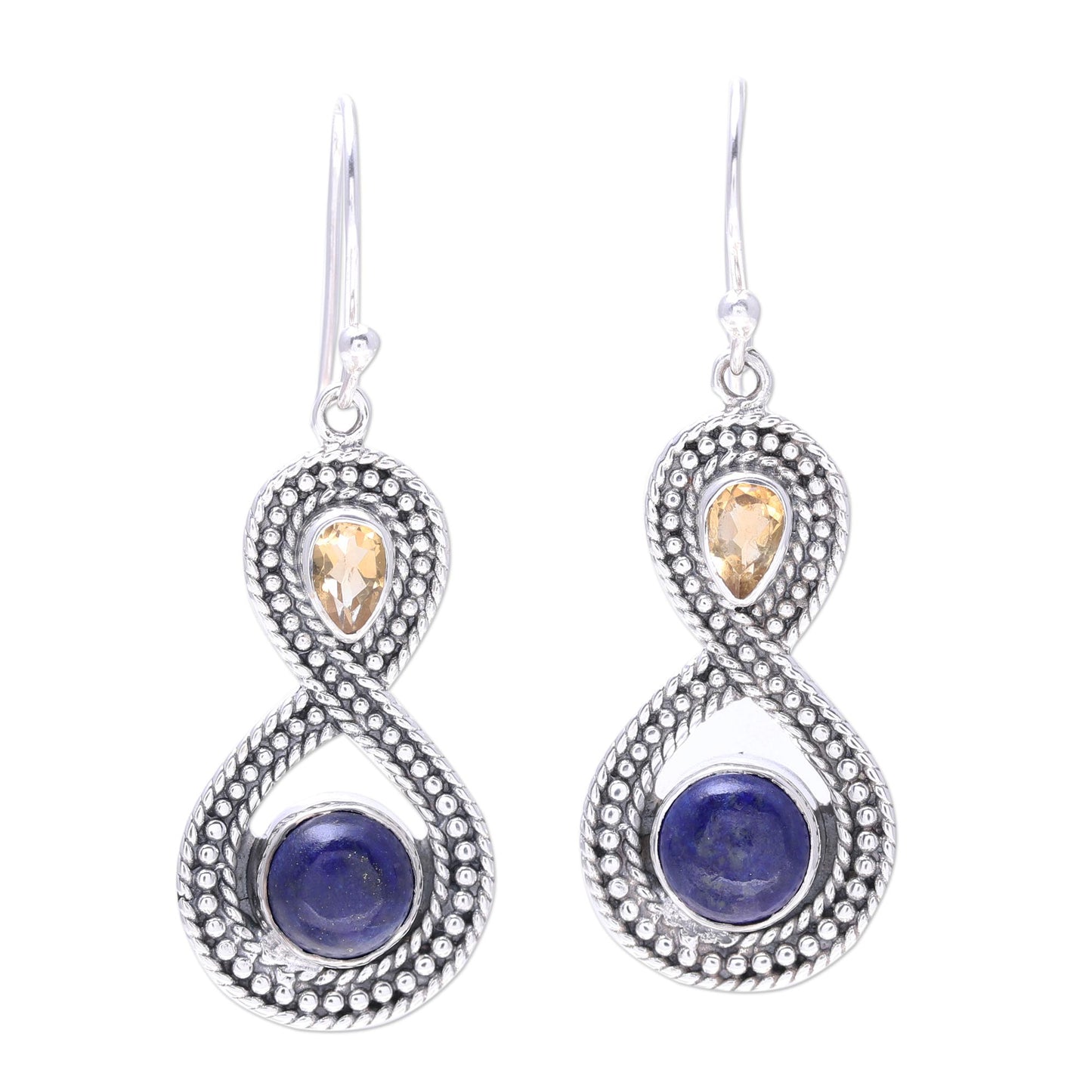 Starlit Sky Citrine and Lapis Lazuli Sterling Silver Dangle Earrings