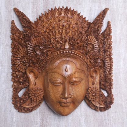 Beautiful Sita Balinese Handcarved Wood Mask of Sita Wife of Rama