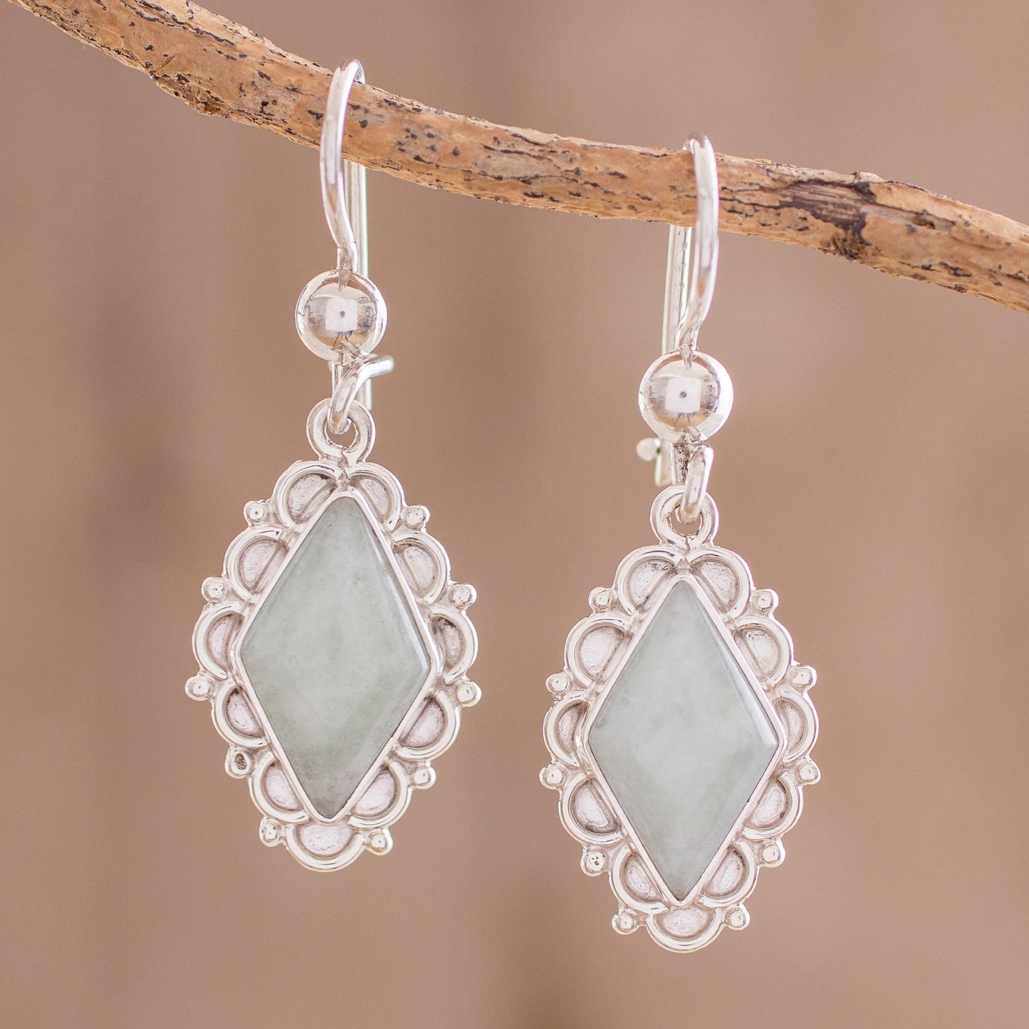 Apple Green Diamond Dahlia Apple Green Jade Diamond-Shaped Earrings from Guatemala