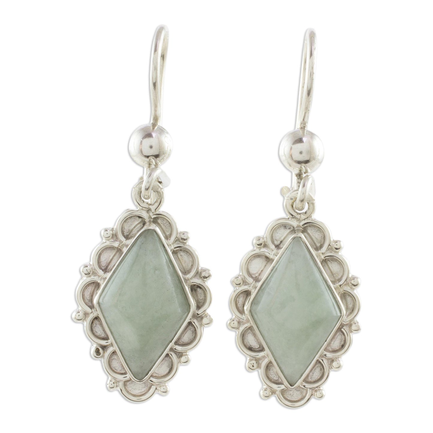 Apple Green Diamond Dahlia Apple Green Jade Diamond-Shaped Earrings from Guatemala