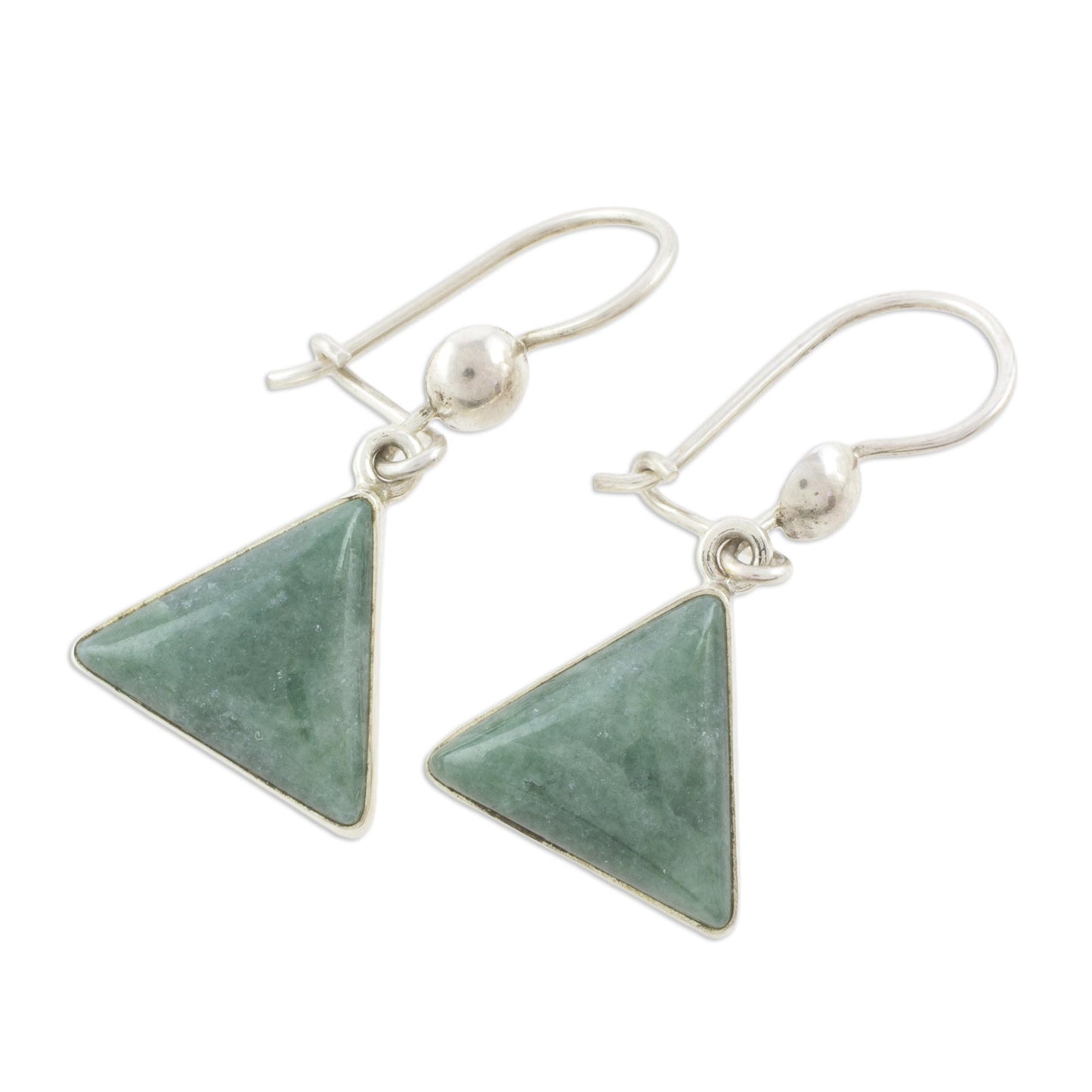 Green Triangle of Life Green Triangular Jade Dangle Earrings from Guatemala