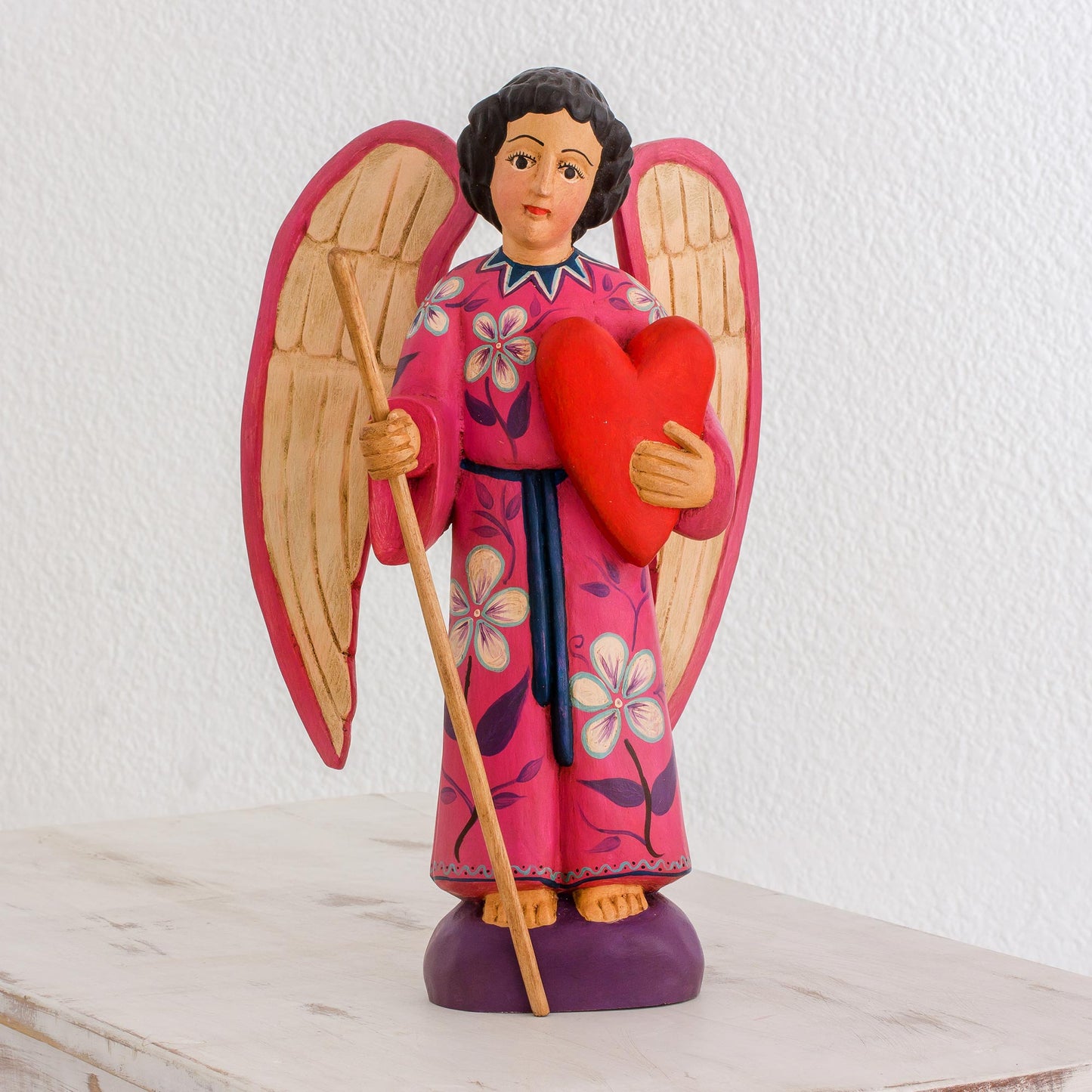 Loving Angel Hand-Painted Wood Loving Angel Sculpture from Guatemala