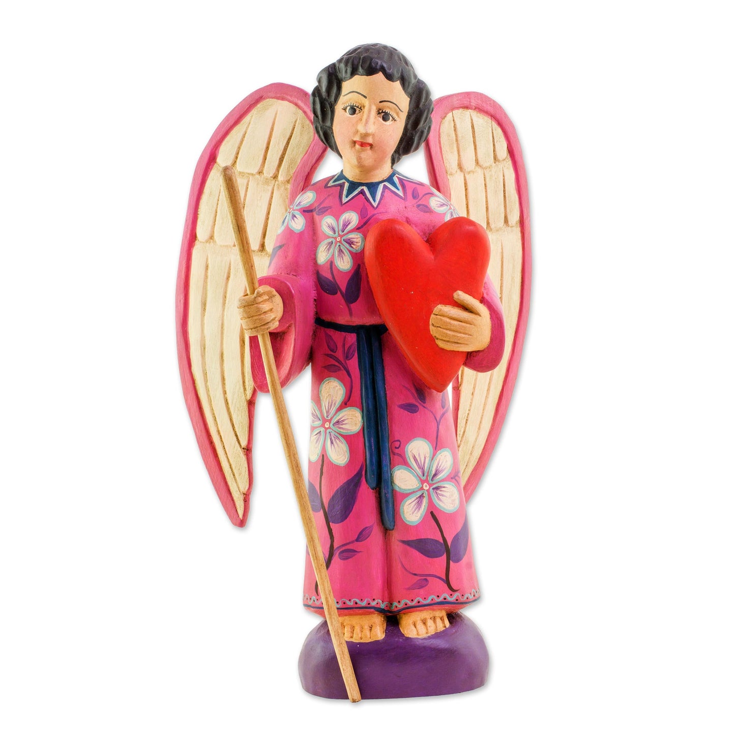 Loving Angel Hand-Painted Wood Loving Angel Sculpture from Guatemala