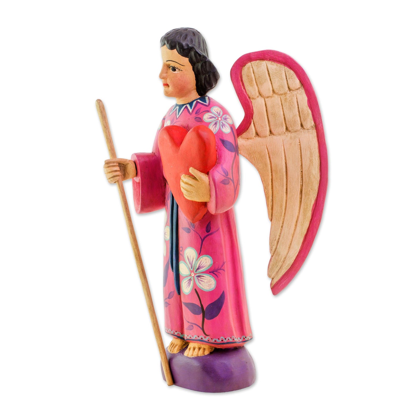 Loving Angel Hand-Painted Wood Loving Angel Sculpture from Guatemala