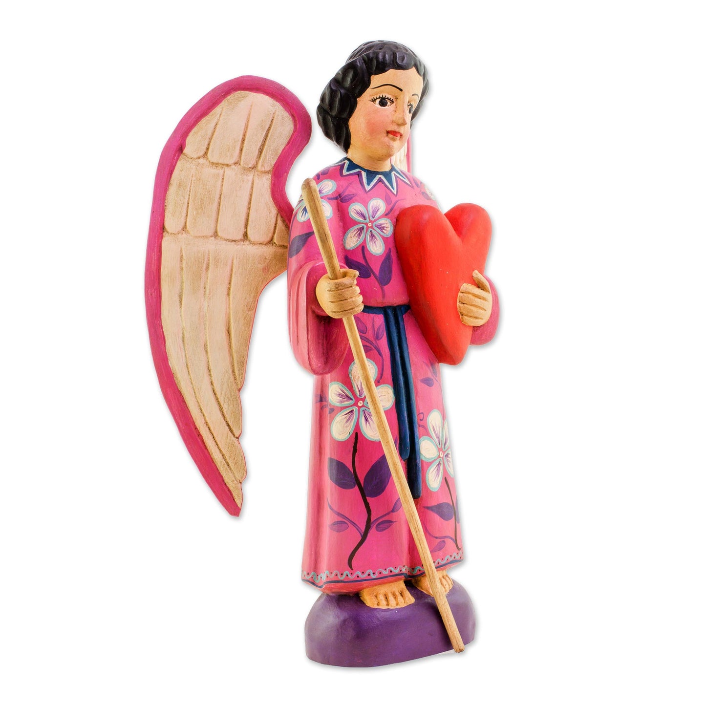 Loving Angel Hand-Painted Wood Loving Angel Sculpture from Guatemala