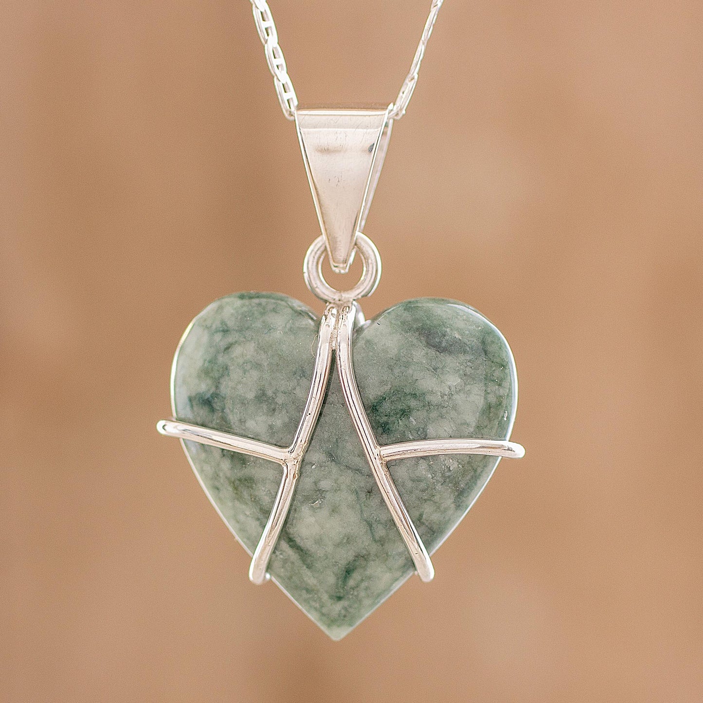 Magical Destiny Jade and Sterling Silver Heart Pendant Necklace