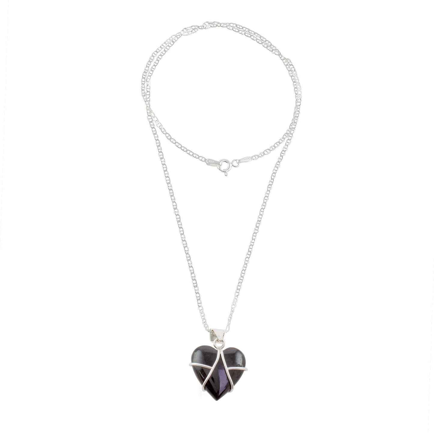 Inspiring Destiny Black Jade and Sterling Silver Heart Pendant Necklace