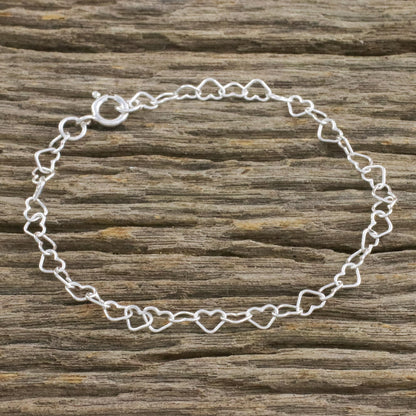 Lots of Love Heart Motif Sterling Silver Link Bracelet from Thailand