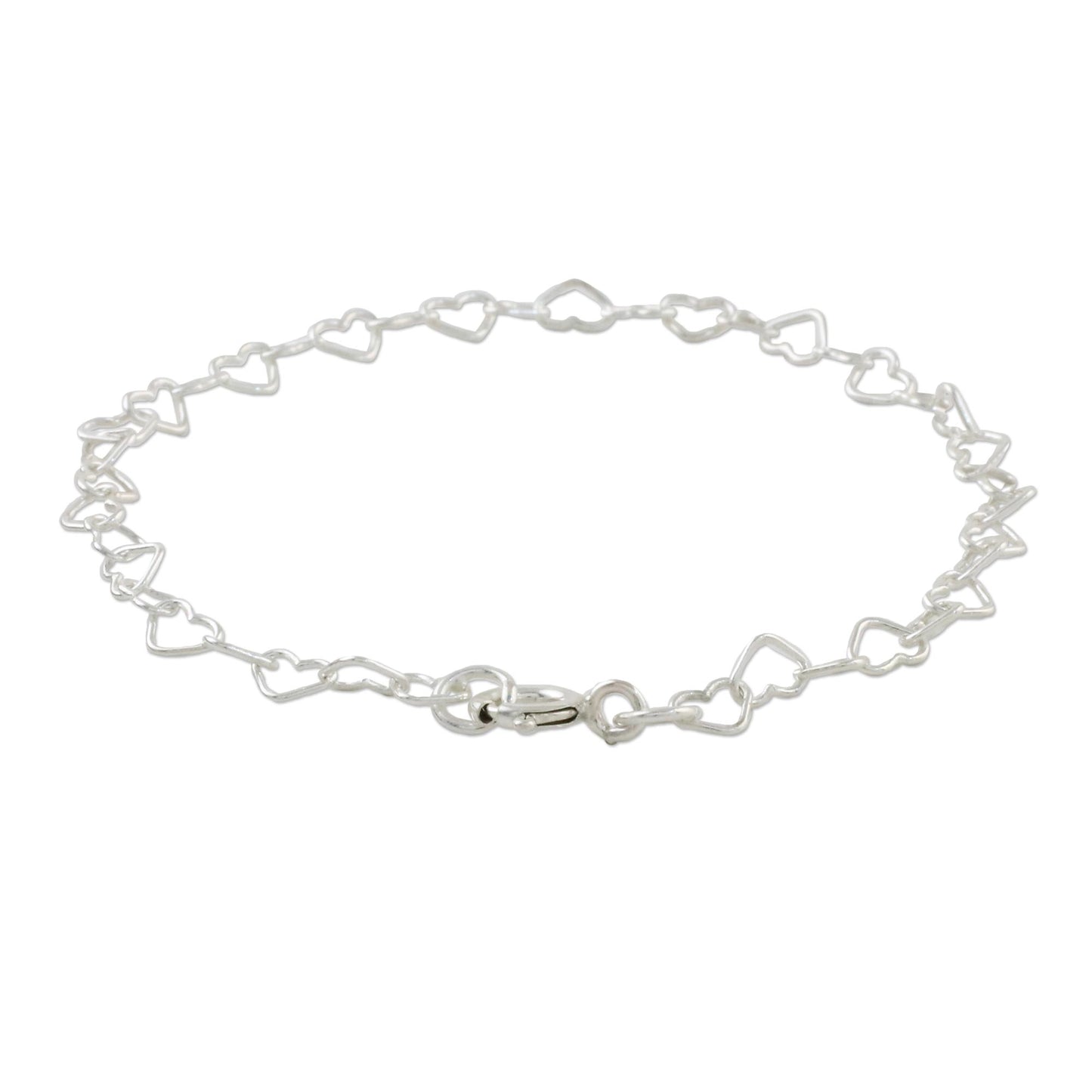 Lots of Love Heart Motif Sterling Silver Link Bracelet from Thailand