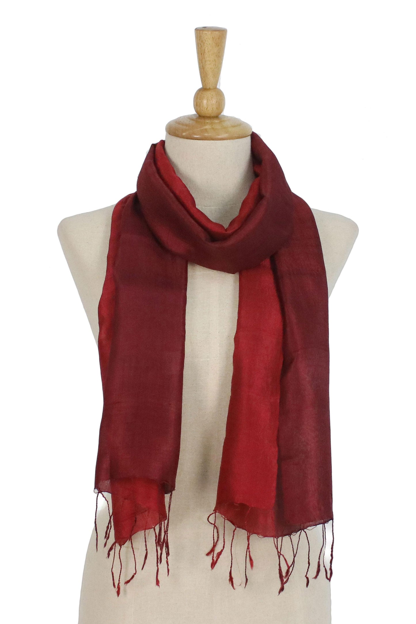 Ruby Love Ruby Red Tie-Dyed Handwoven Silk Scarf with Fringe