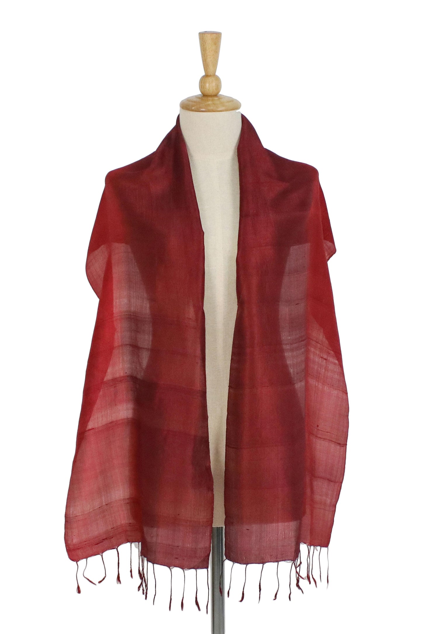 Ruby Love Ruby Red Tie-Dyed Handwoven Silk Scarf with Fringe