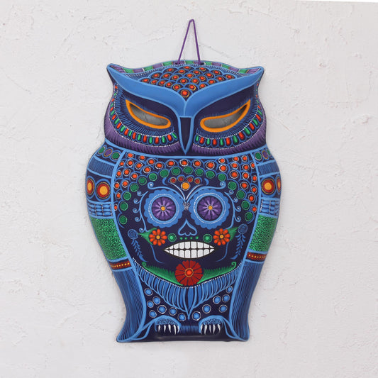 Ancestor Owl Hand Painted Colorful Ceramic Owl with Day of the Dead Skull