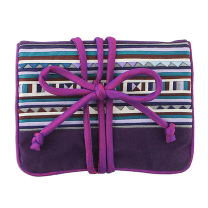 Lisu Jewels Hill Tribe Applique Jewelry Roll in Purple from Thailand