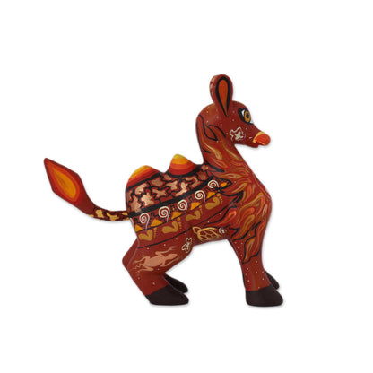 Desert King Orange Alebrije Camel with Multicolor Hand Painted Motifs