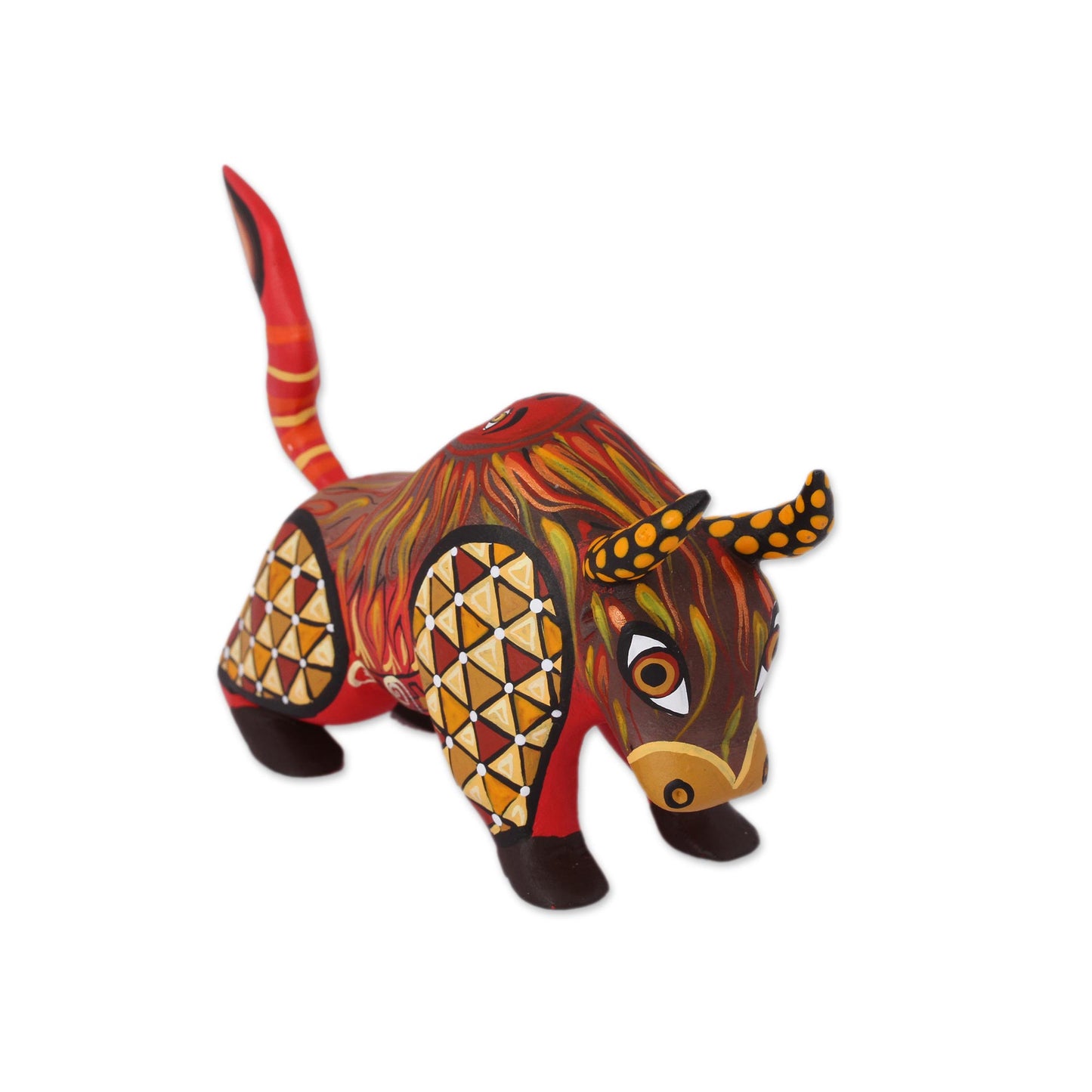 Sun Force Orange Alebrije Bull with Multicolor Hand Painted Motifs