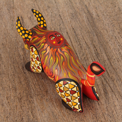 Sun Force Orange Alebrije Bull with Multicolor Hand Painted Motifs