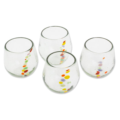 Happy Trails Hand Blown Recycled Colorful Dot Stemless Glasses (Set of 4)