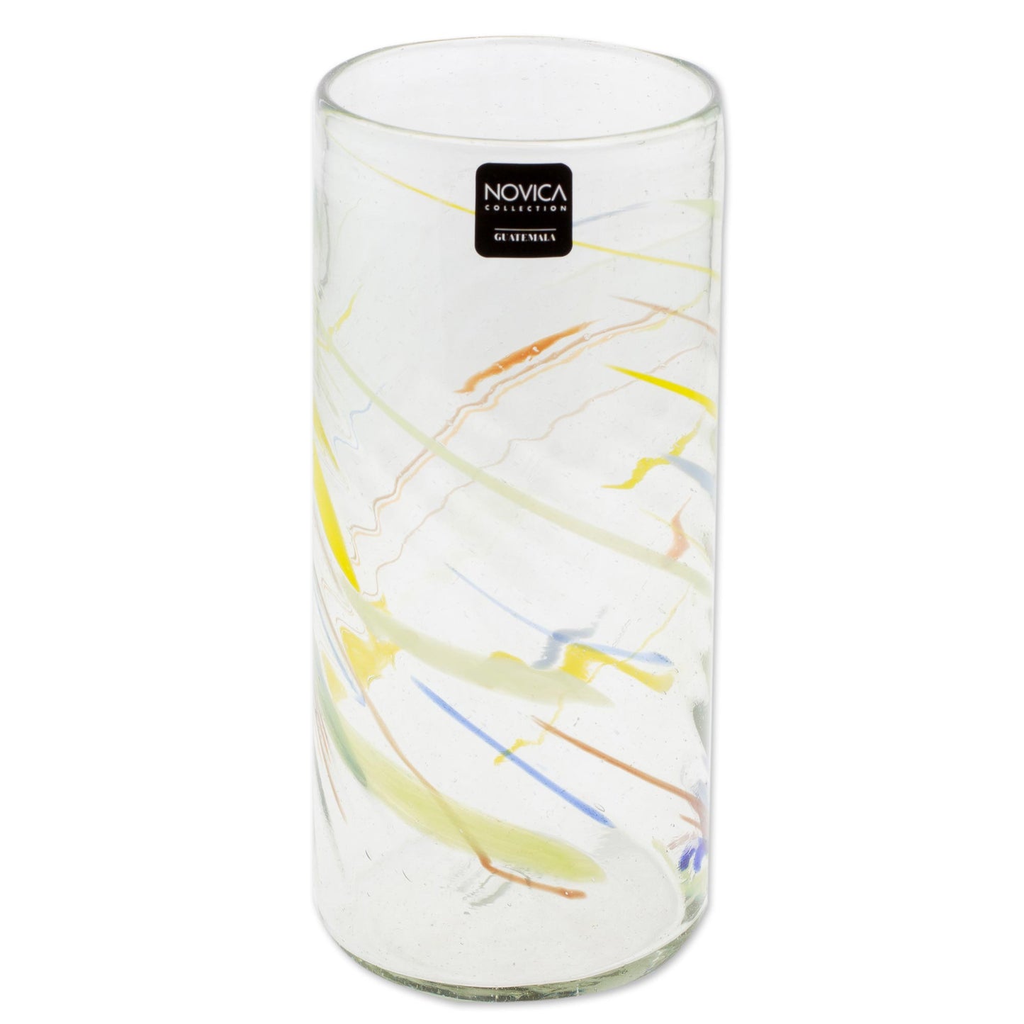 Line Dance Clear with Colorful Lines Hand Blown Recycled Glass Vase