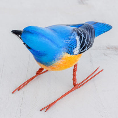 Lazuli Bunting Ceramic Figurine of a Lazuli Bunting Bird from Guatemala