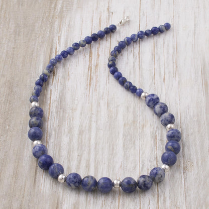 Ocean Dew Sodalite Silver Beaded Necklace